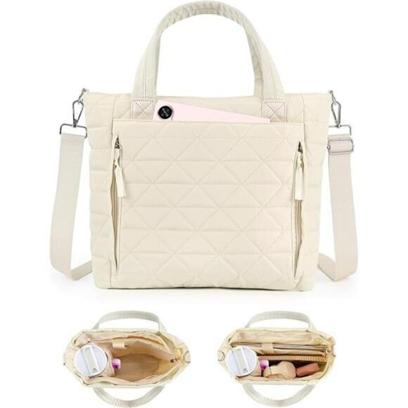 Quilted Puffer Tote Bag Work Travel College Bag Fits Stanley Cup Bottle - Picture 8 of 8